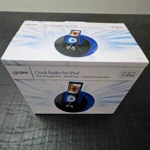 GPX Alarm Clock Radio With iPod Dock 110 - 220 Volts. Blue. New.